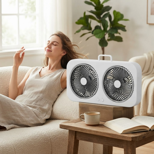 Dobbelt USB-ventilator Genopladelig 360° Luftcirkulation | AeroTwin