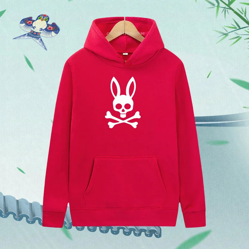 Unisex kaninskalle Hoodie – Casual Streetwear Hættetrøje med Print