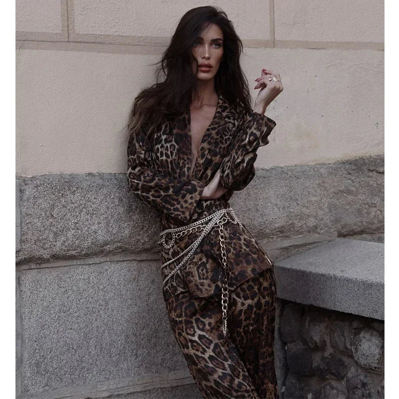 Dame Buksesæt Leopardmønster Blazer | Diva