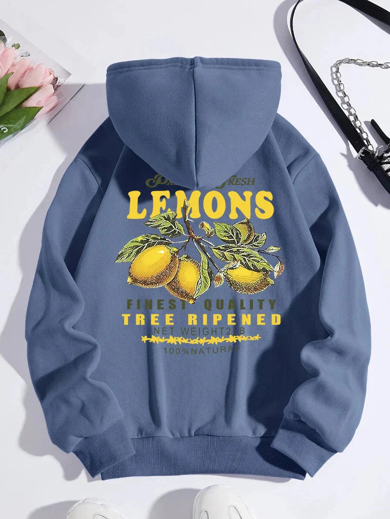 Lemon Unisex Hættetrøje – Hoodie med Citronprint og Tekst