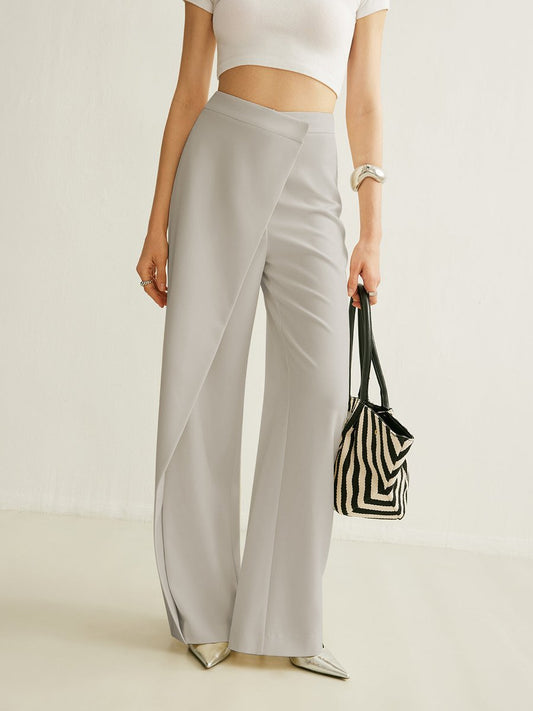 Women's High-Waist Asymmetric Wrap Wide Leg Trousers - Grijs