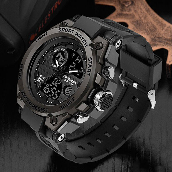 Sporty herreur med analog digital visning stopur alarm LED og kalender | Armand