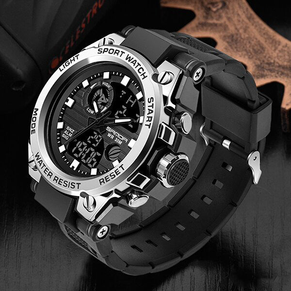 Sporty herreur med analog digital visning stopur alarm LED og kalender | Armand