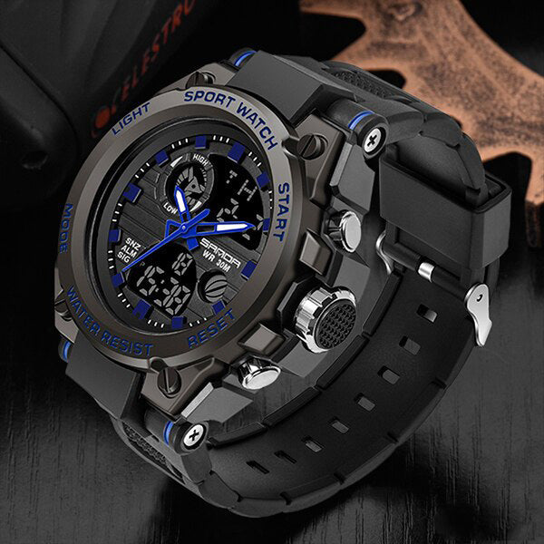 Sporty herreur med analog digital visning stopur alarm LED og kalender | Armand