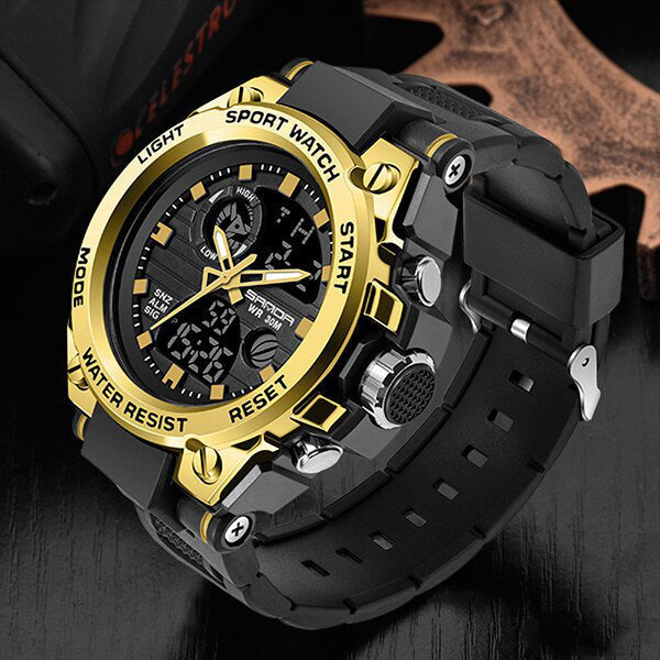 Sporty herreur med analog digital visning stopur alarm LED og kalender | Armand
