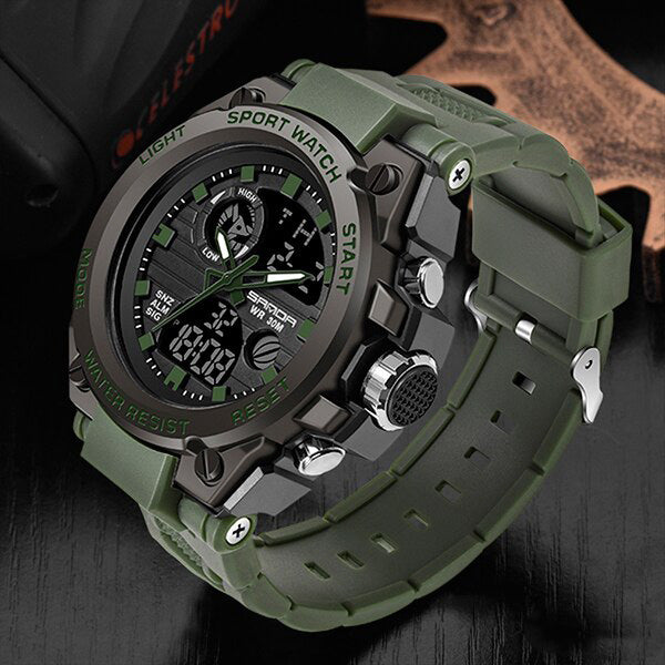 Sporty herreur med analog digital visning stopur alarm LED og kalender | Armand