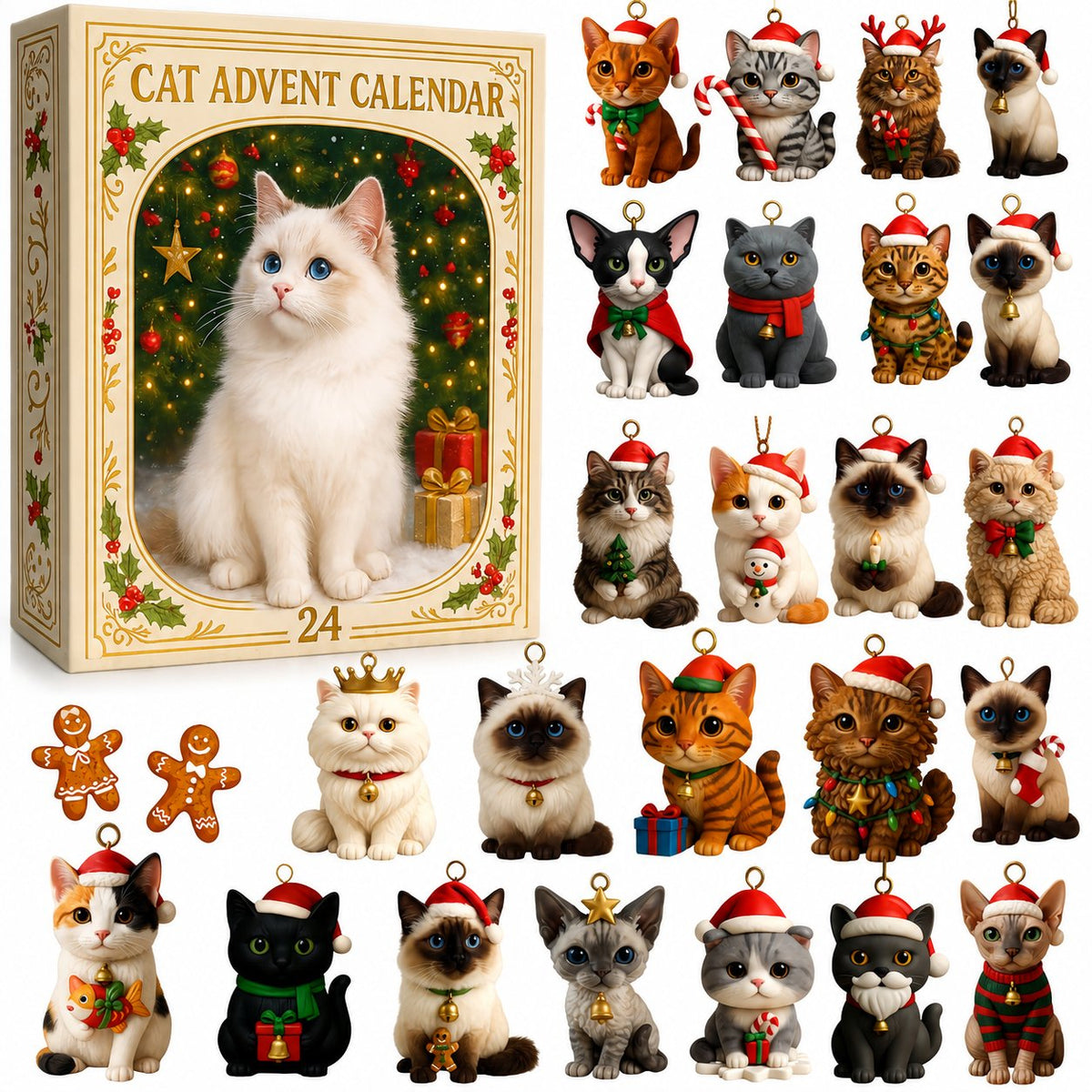 Julekalender med kattemotiv og 24 låger til december | Cativent