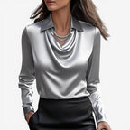 Bluse Slim Fit Høj Krave Polyester | Luviana