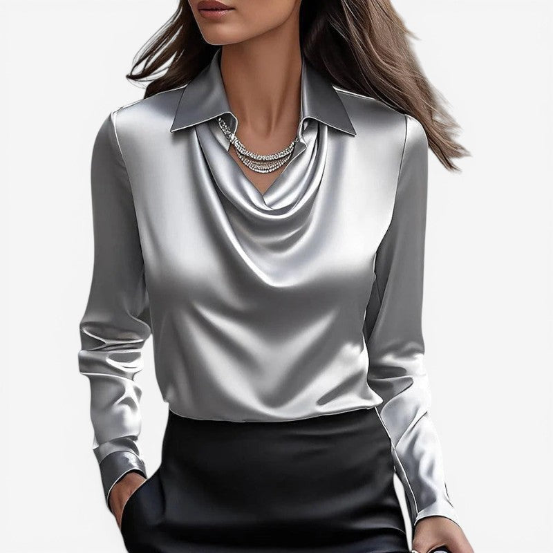 Bluse Slim Fit Høj Krave Polyester | Luviana