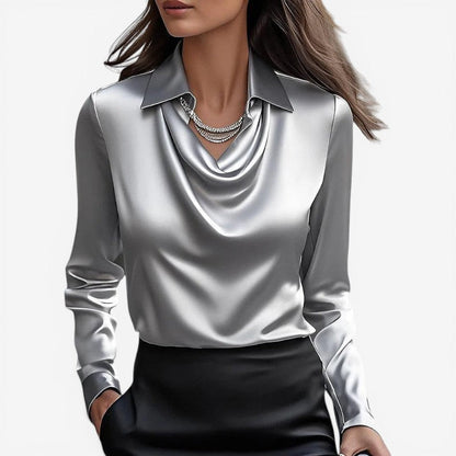 Bluse Slim Fit Høj Krave Polyester | Luviana
