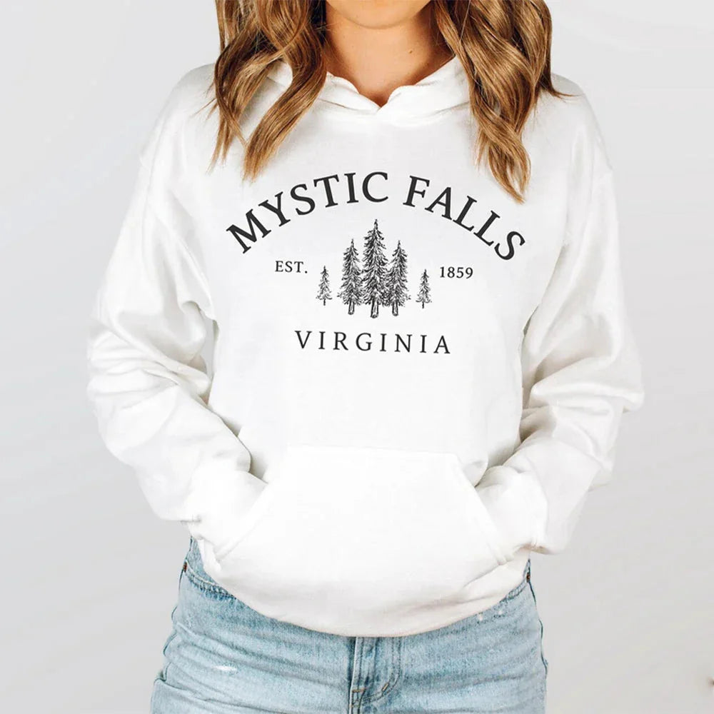 Oversized Hoodie Bomuldsblanding Vintage Print Kængurulomme Komfort | Valtor