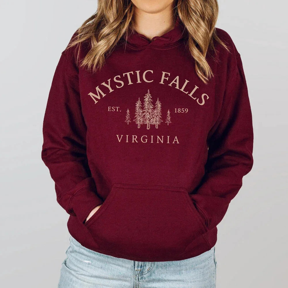 Oversized Hoodie Bomuldsblanding Vintage Print Kængurulomme Komfort | Valtor