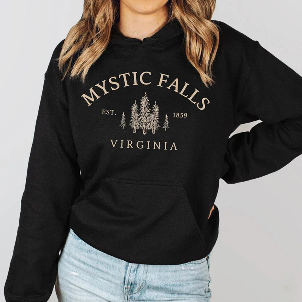 Oversized Hoodie Bomuldsblanding Vintage Print Kængurulomme Komfort | Valtor