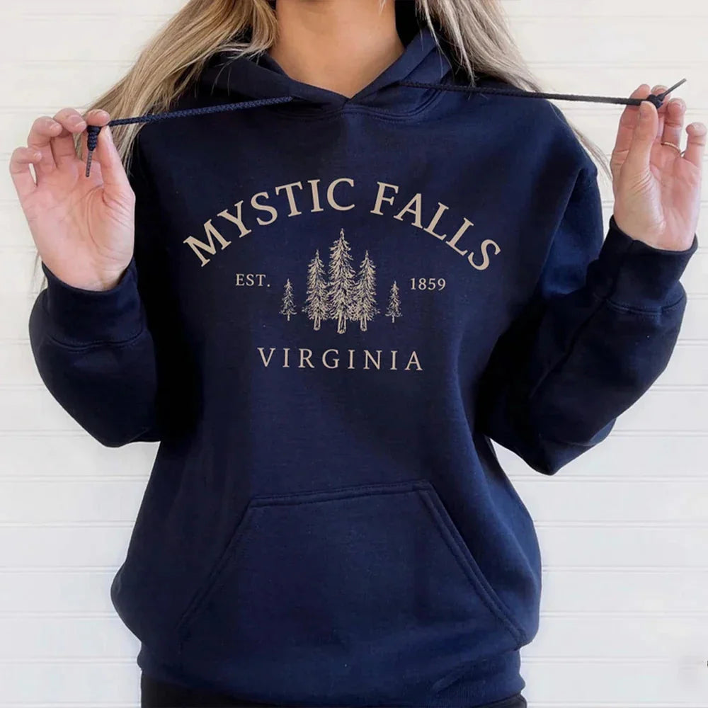 Oversized Hoodie Bomuldsblanding Vintage Print Kængurulomme Komfort | Valtor