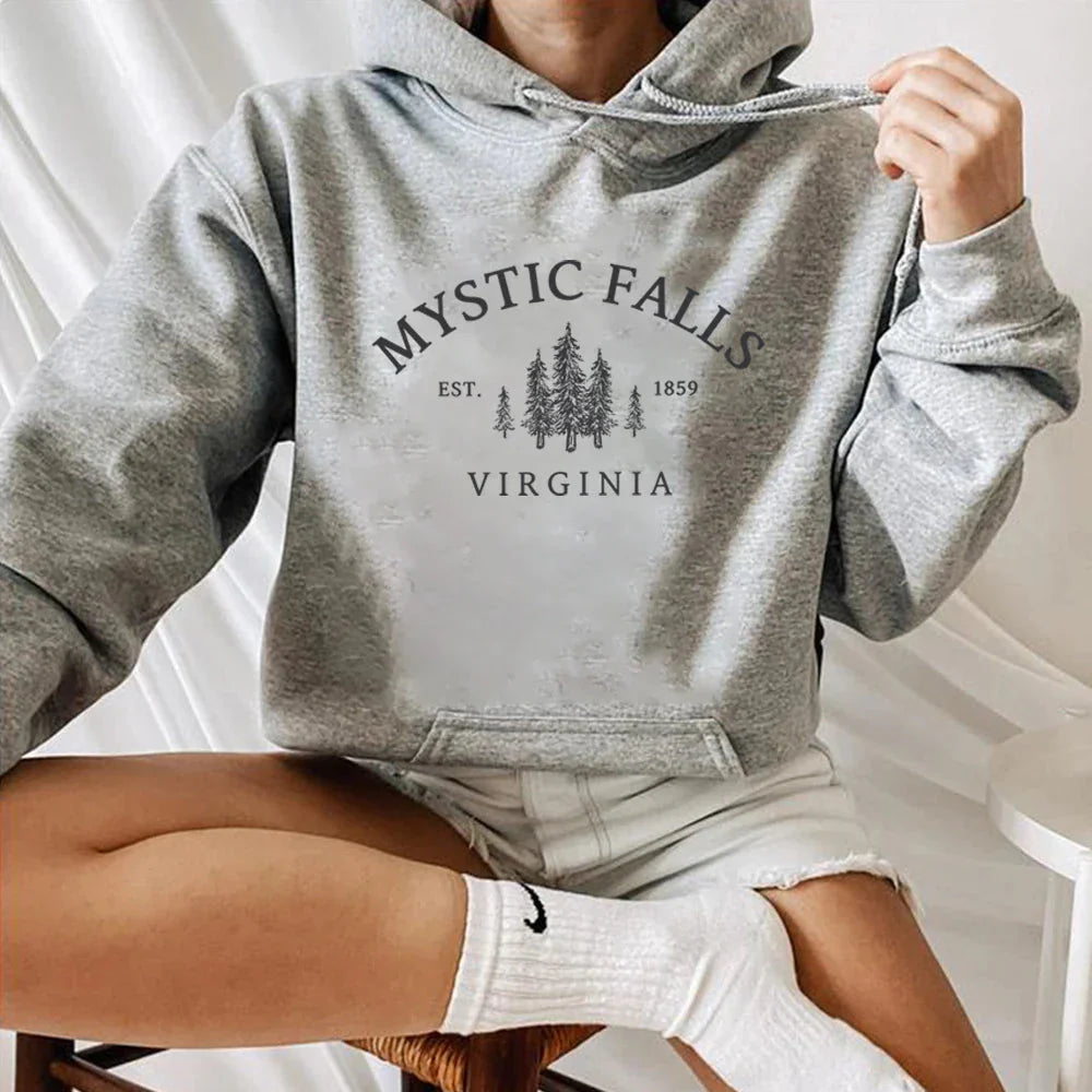 Oversized Hoodie Bomuldsblanding Vintage Print Kængurulomme Komfort | Valtor
