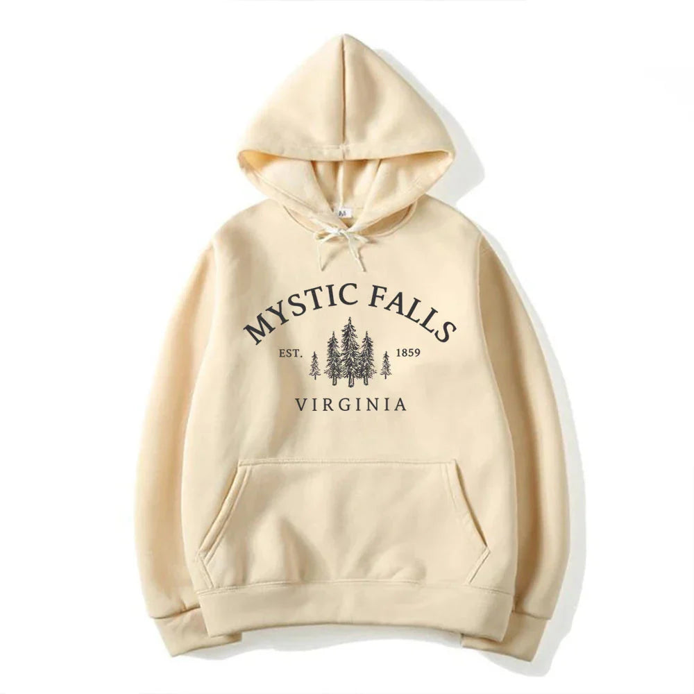 Oversized Hoodie Bomuldsblanding Vintage Print Kængurulomme Komfort | Valtor