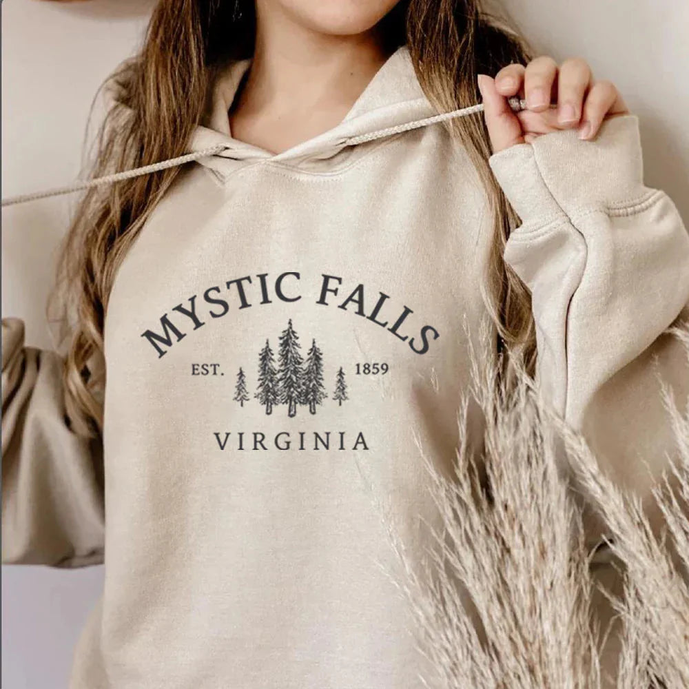 Oversized Hoodie Bomuldsblanding Vintage Print Kængurulomme Komfort | Valtor