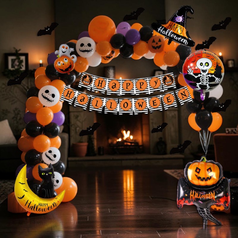 Halloween Ballondekorationssæt med Græskarprint | PumpkinParty