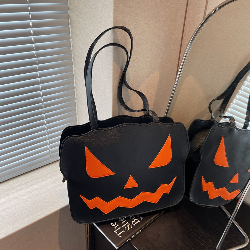 Skuldertaske med græskardesign kompakt PU taske til Halloween arrangementer | Ximena