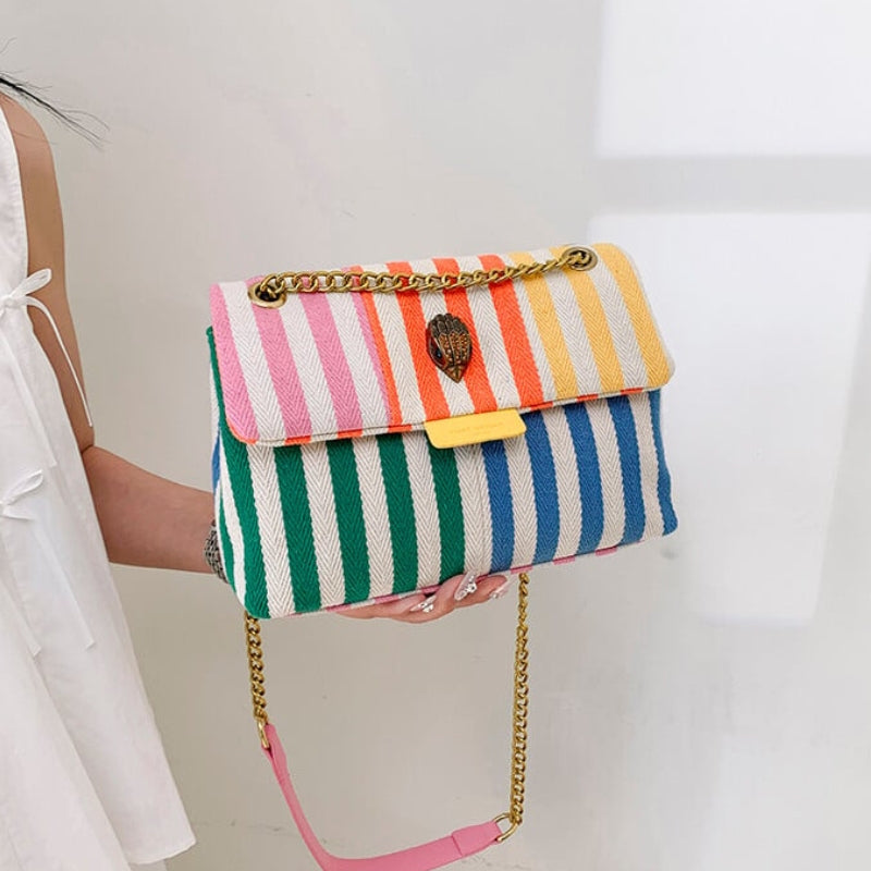 Skuldertaske stribet polyester let daglig | Camila