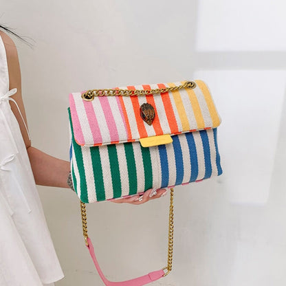 Skuldertaske stribet polyester let daglig | Camila