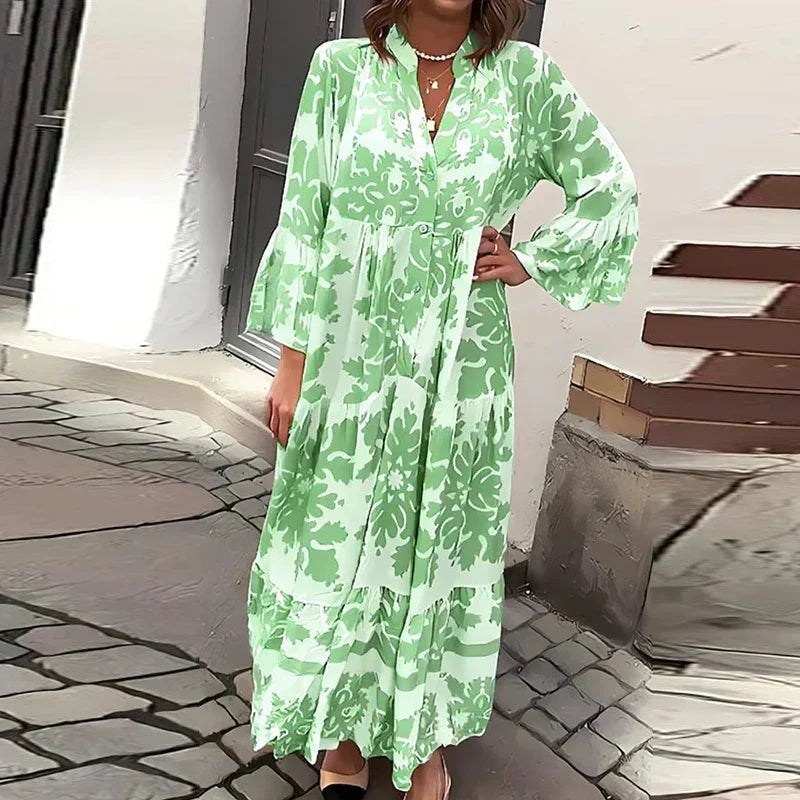 Midi Kjole Printet Oversized lange ærmer | Camelia
