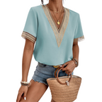 Emma – V-Hals Blouse met Korte Mouwen Velani