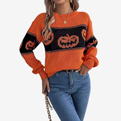 Striktrøje Græskar Halloween Akryl | Pumpkinny;