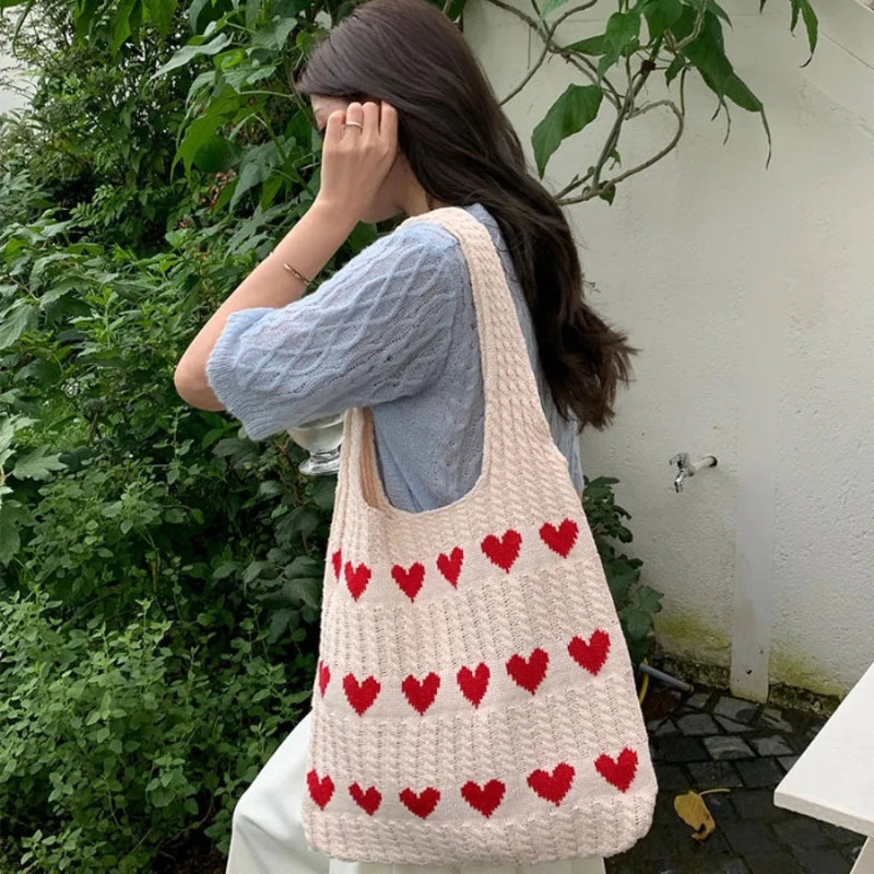 Tote taske broderet hjerte polyester daglig | Lucero