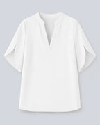Polyester Spandex Blouse Met V-halsontwerp-Blouses & Tops-Velani-Wit-S-Velani