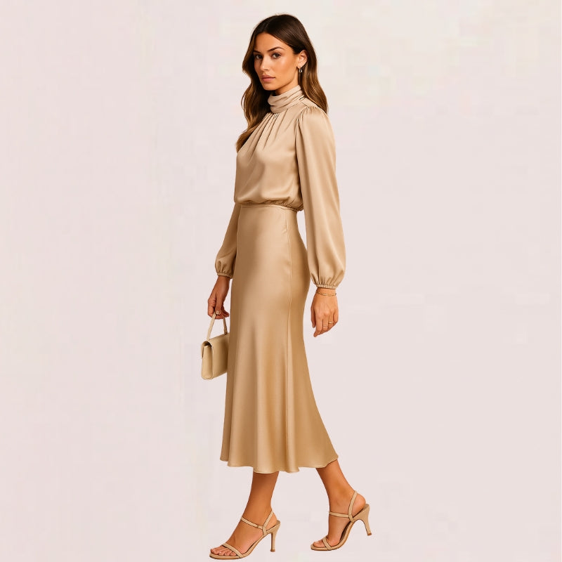Kjole Satin Wrap Ståkrave Elegant Komfort | Lucena