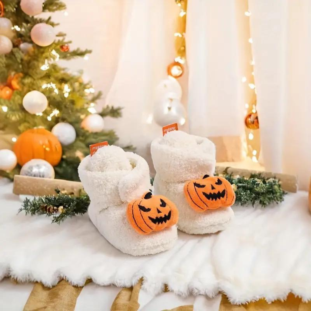 Børne Hjemmesko Halloween Fleece Græskar Edderkop Slip-On | Azzurra