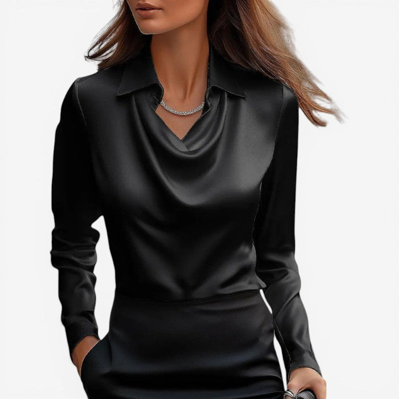 Bluse Slim Fit Høj Krave Polyester | Luviana