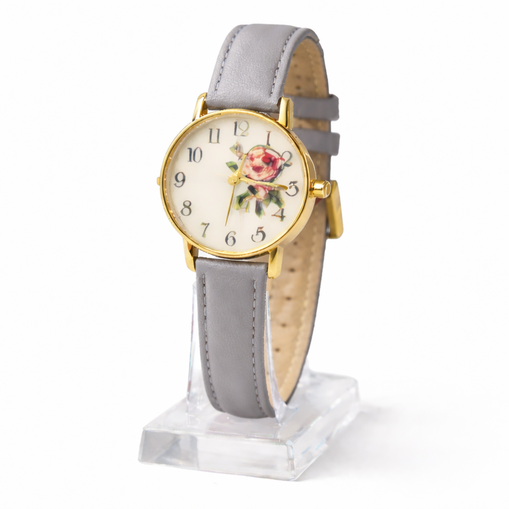 Minimalistisk dameur med analog urskive quartz urværk klassisk rem og spænde | Rosélie