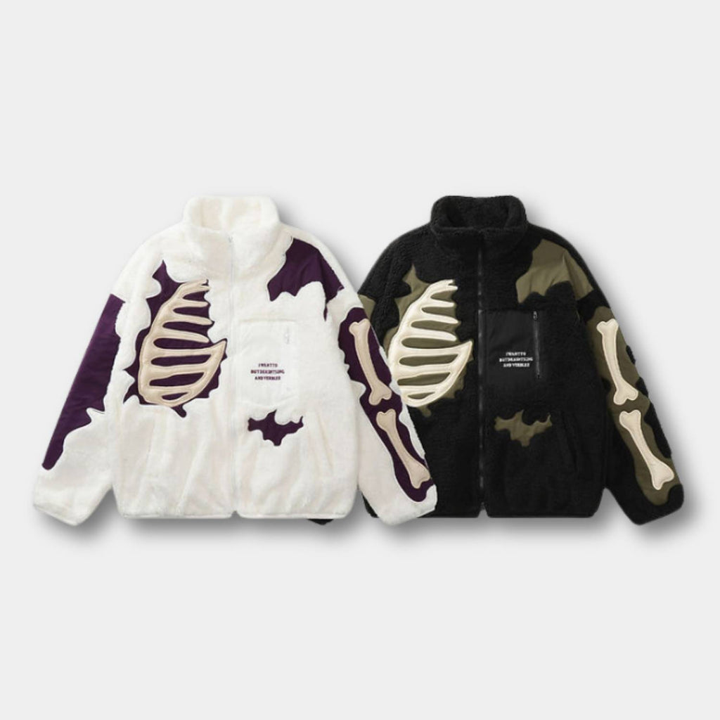 Skeleton Fleecejakke Herre Oversized Streetwear Vinter Gothic Skelet | Cristia