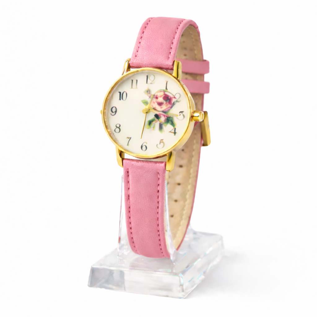 Minimalistisk dameur med analog urskive quartz urværk klassisk rem og spænde | Rosélie