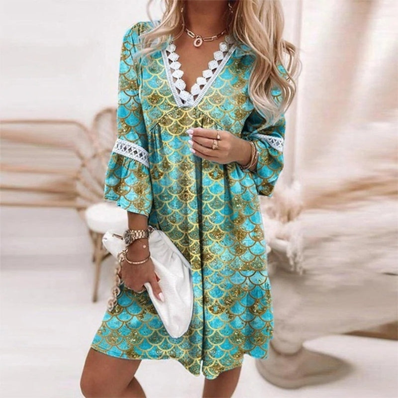 Mini Kjole Blomsterprint Oversized og v-udskaering | Luciana