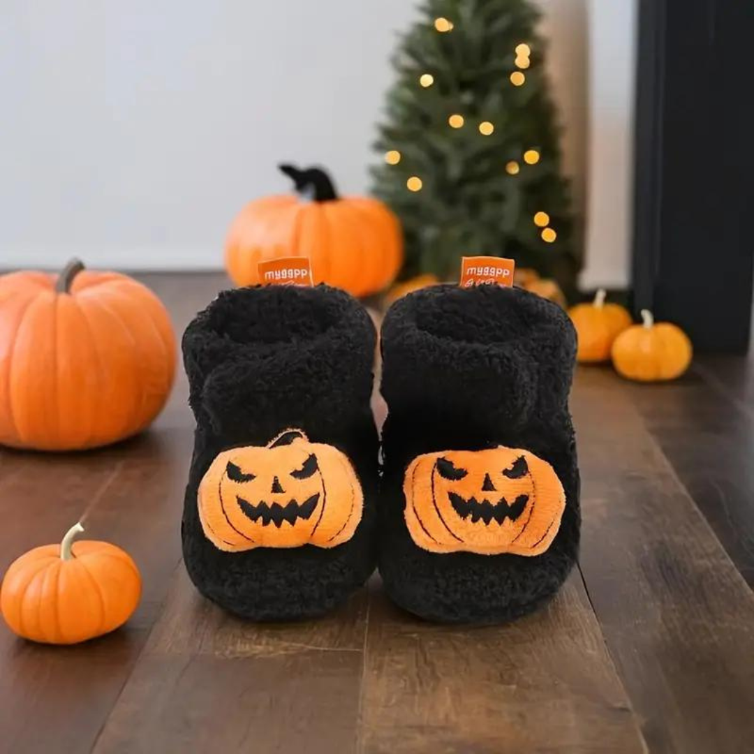 Børne Hjemmesko Halloween Fleece Græskar Edderkop Slip-On | Azzurra