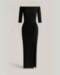 Polyester Glitter Jurk met Korte Mouwen-Dresses-Velani-Zwart-S-Velani