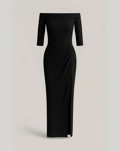 Polyester Glitter Jurk met Korte Mouwen-Dresses-Velani-Zwart-S-Velani