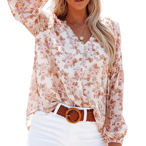Loura – Blouse met Bloemenprint V-hals en Lange Mouwen Velani