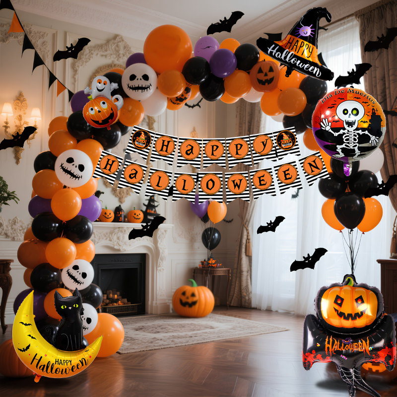 Halloween Ballondekorationssæt med Græskarprint | PumpkinParty