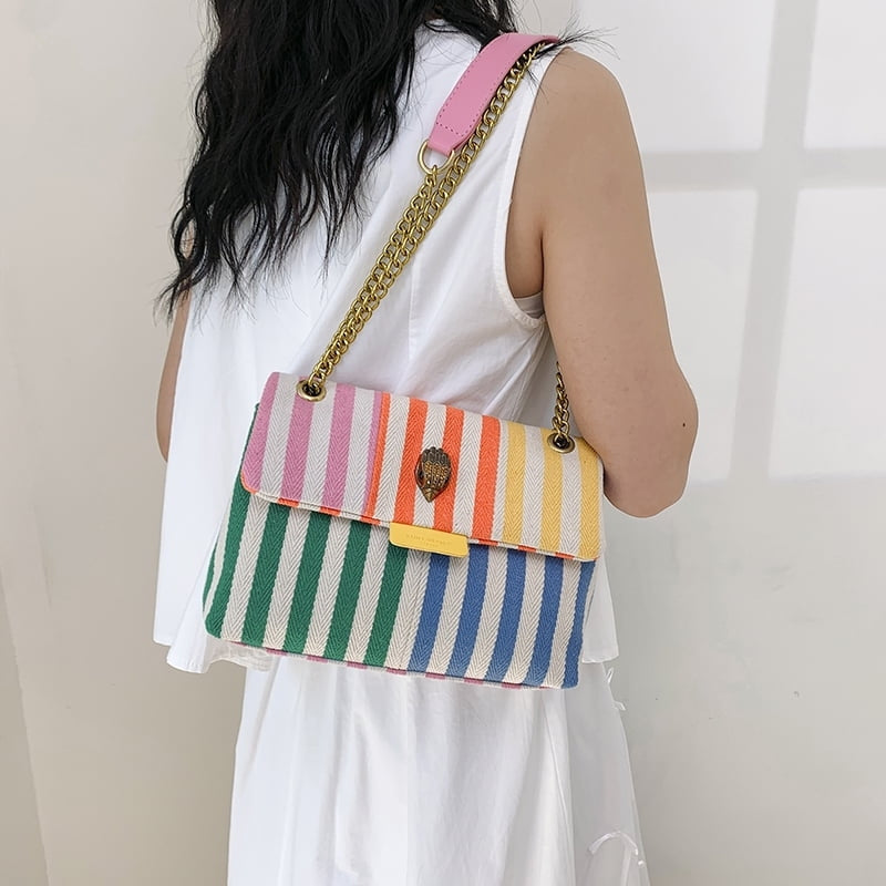 Skuldertaske stribet polyester let daglig | Camila