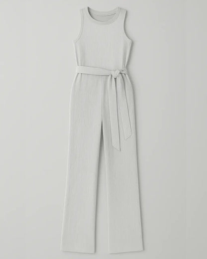 Polyester Jumpsuit Met Glitterdesign En Tailleband-Jumpsuits-Velani-Wit-S-Velani