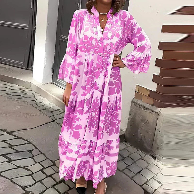 Midi Kjole Printet Oversized lange ærmer | Camelia
