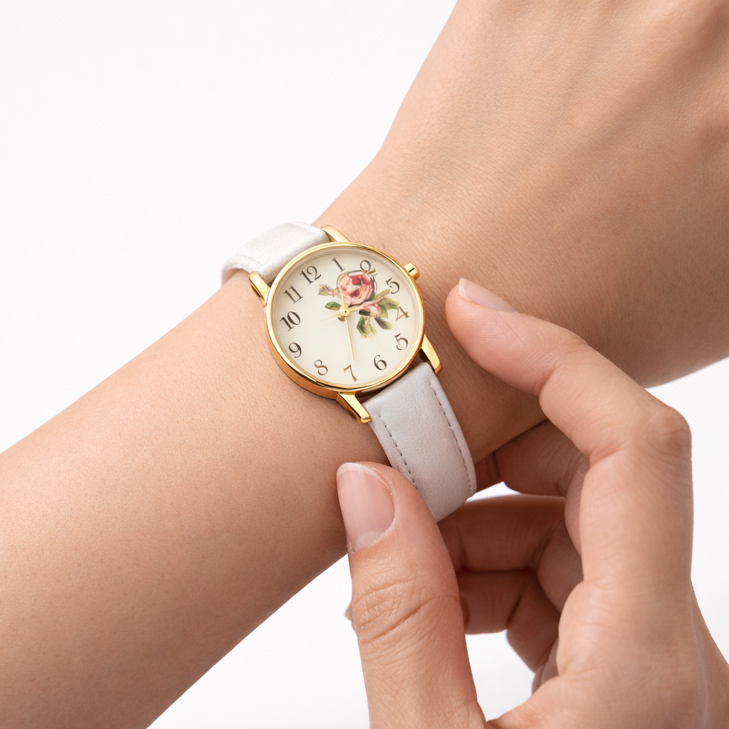 Minimalistisk dameur med analog urskive quartz urværk klassisk rem og spænde | Rosélie