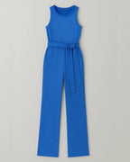 Polyester Jumpsuit Met Glitterdesign En Tailleband-Jumpsuits-Velani-Blauw-S-Velani