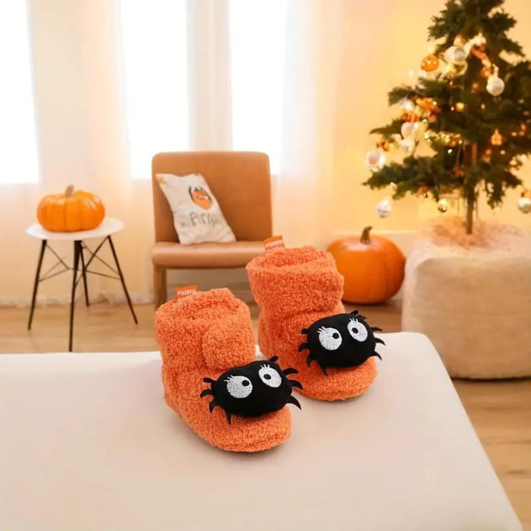 Børne Hjemmesko Halloween Fleece Græskar Edderkop Slip-On | Azzurra