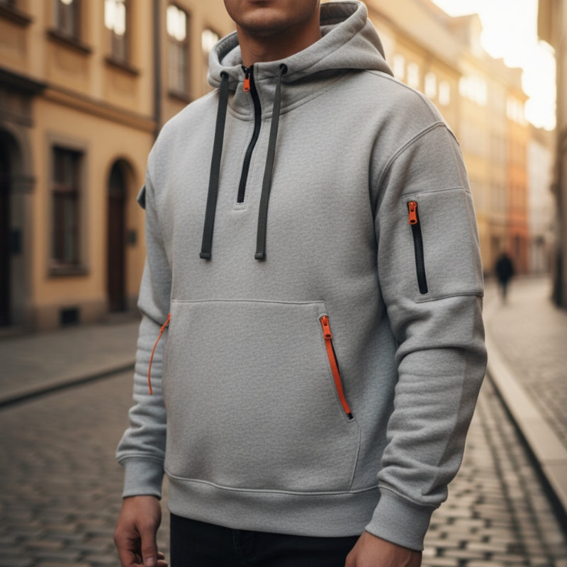 Nordic Half-Zip Hoodie – Unisex Langærmet Hættetrøje til Hverdag