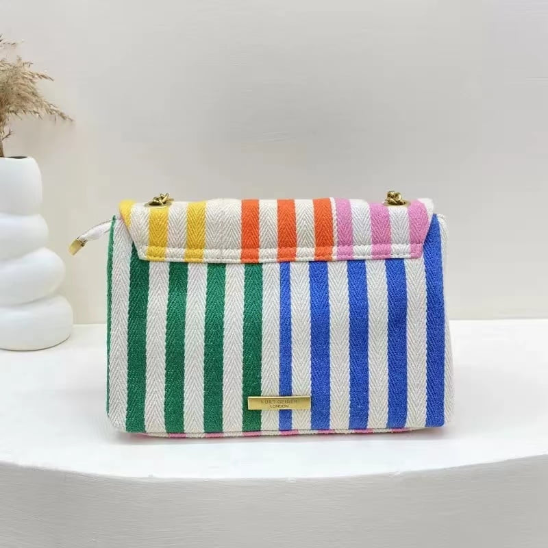 Skuldertaske stribet polyester let daglig | Camila
